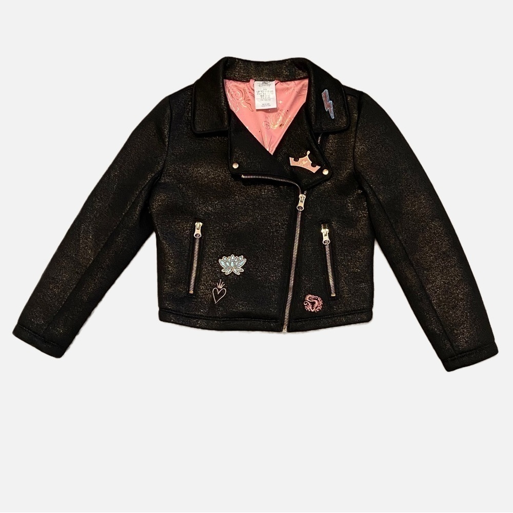 Disney Moto Jacket Princess-Inspired Patches Glittering for Girls Size 5/6
